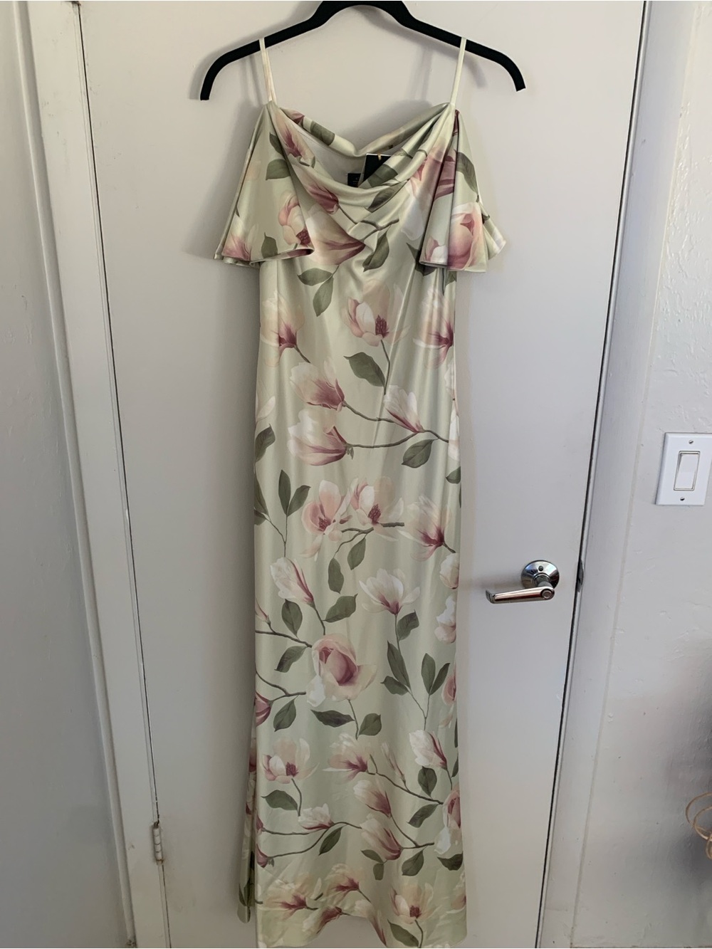 NWT Adrianna Papell Floral Satin Gown - Cream with Pink & Green